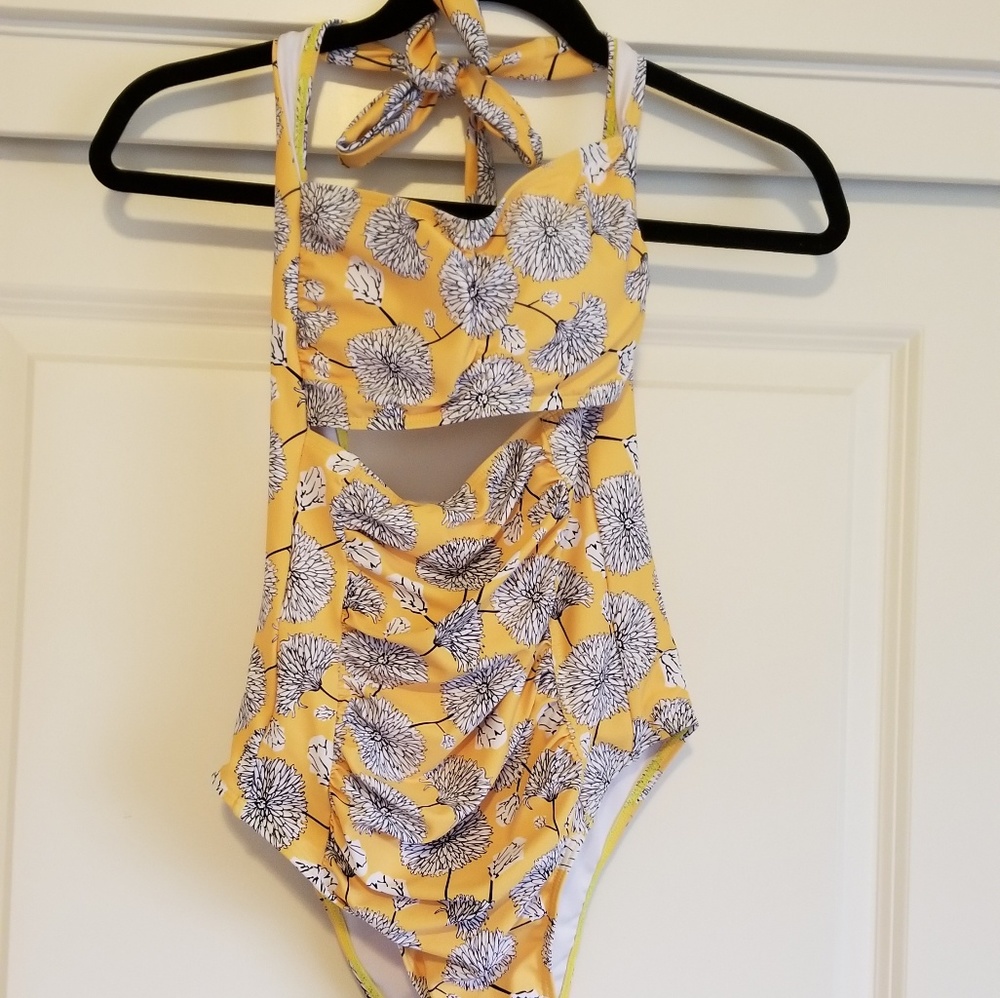NWT One Piece floral yellow swim suit